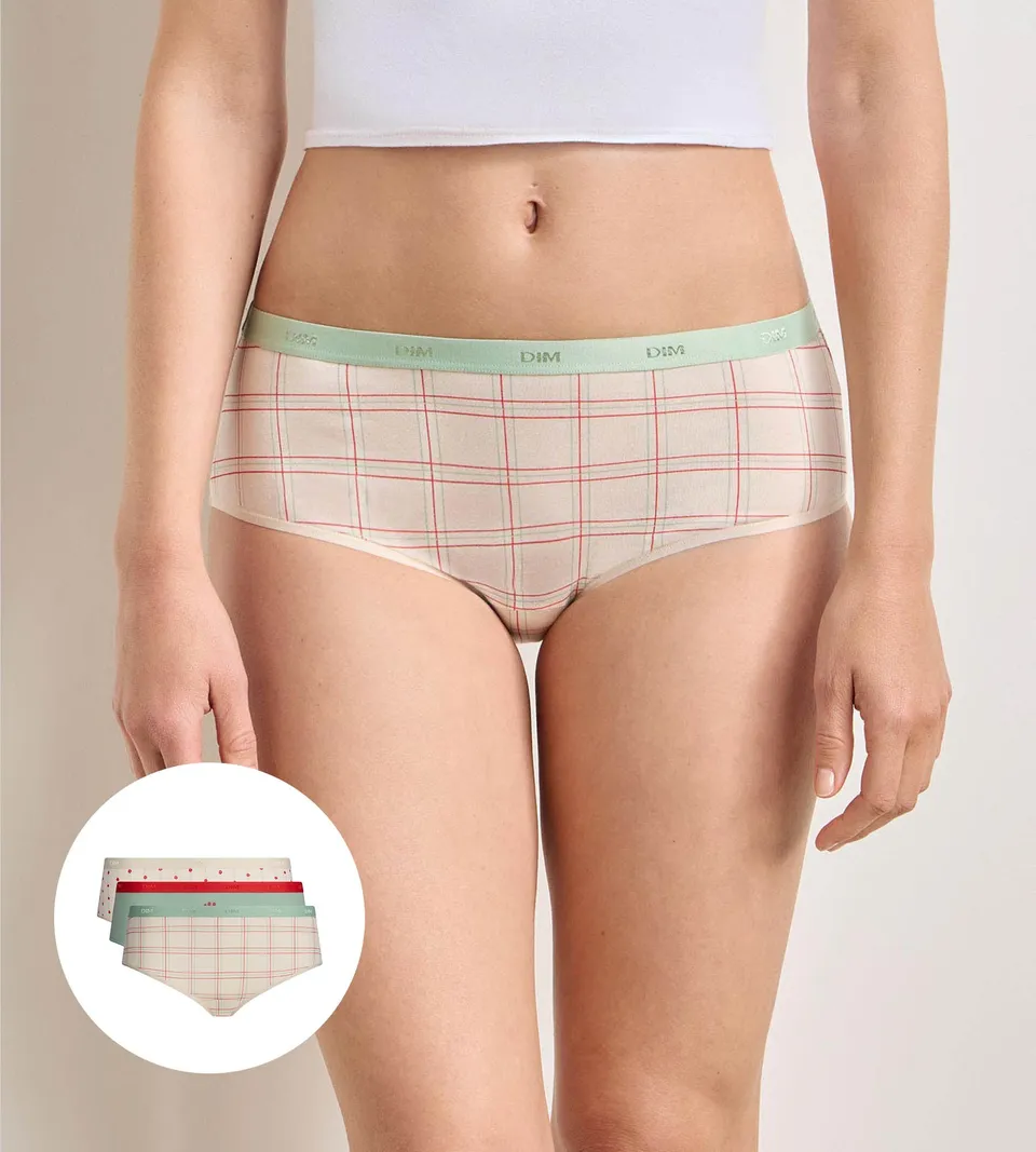 dim-les-pockets-lot-de-3-shortys-coton-fleurs-douces image 1