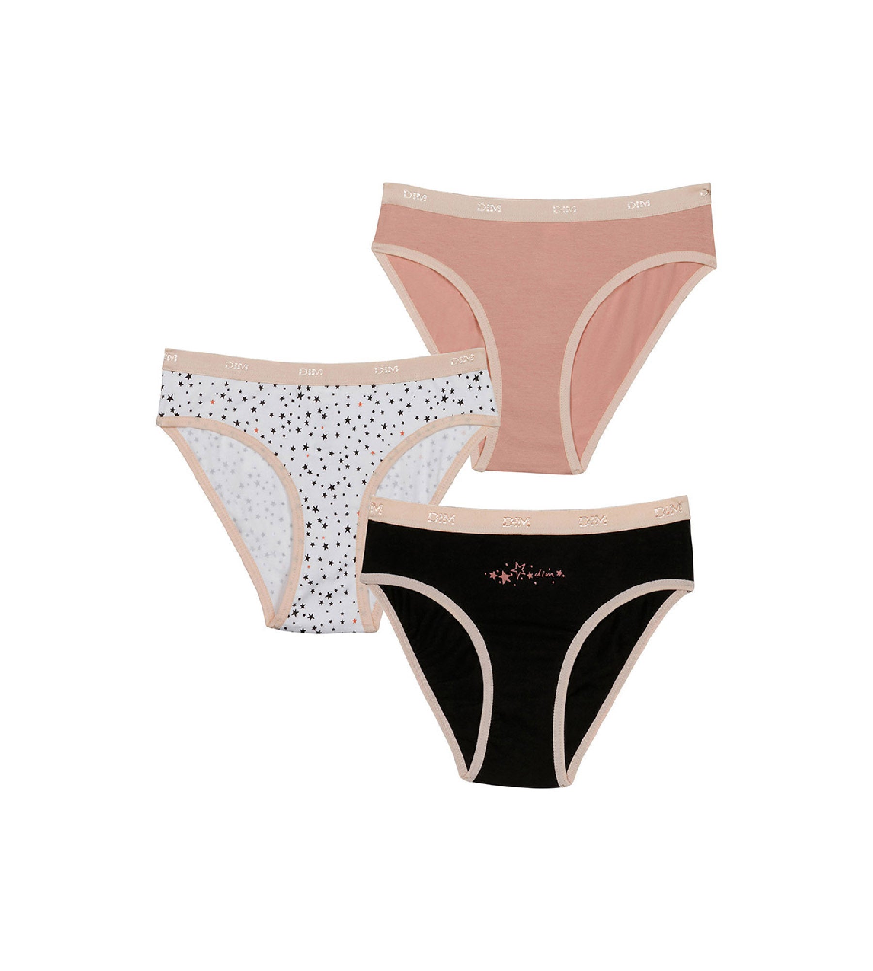 dim-les-pockets-lot-de-3-slips-fille-coton-stretch-noir-rose-toiles image 1
