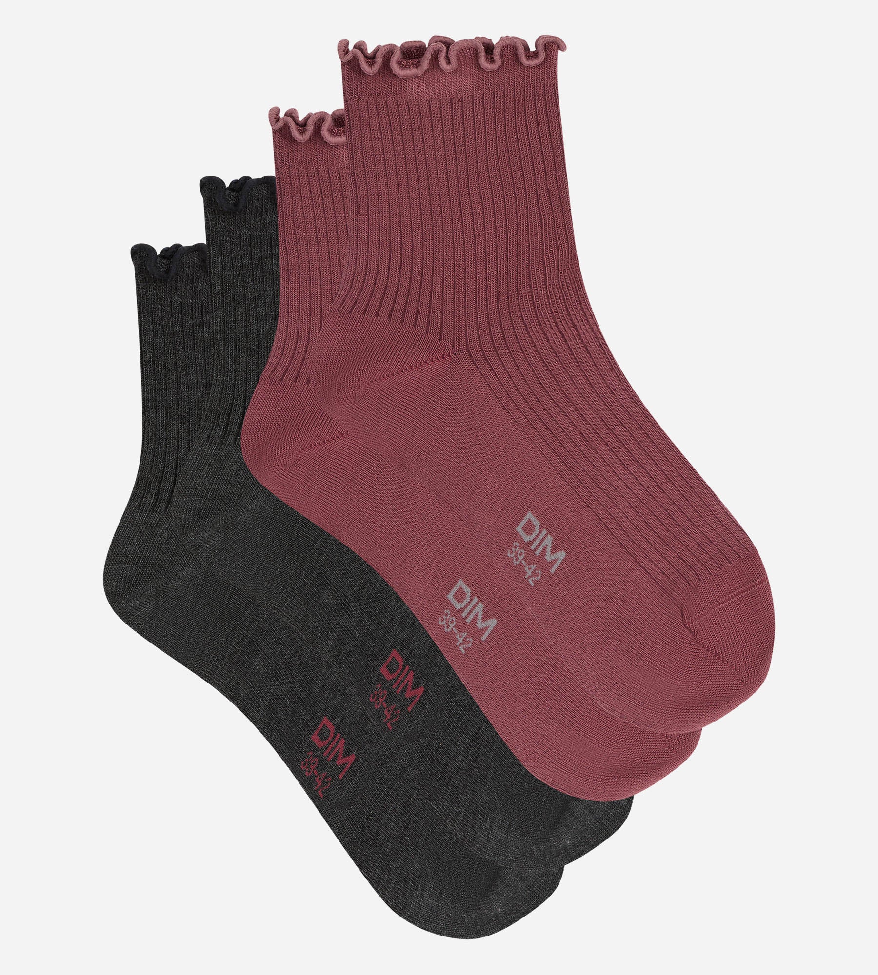 dim-lot-de-2-socquettes-femme-modal-gris-anthracite-bordeaux image 3