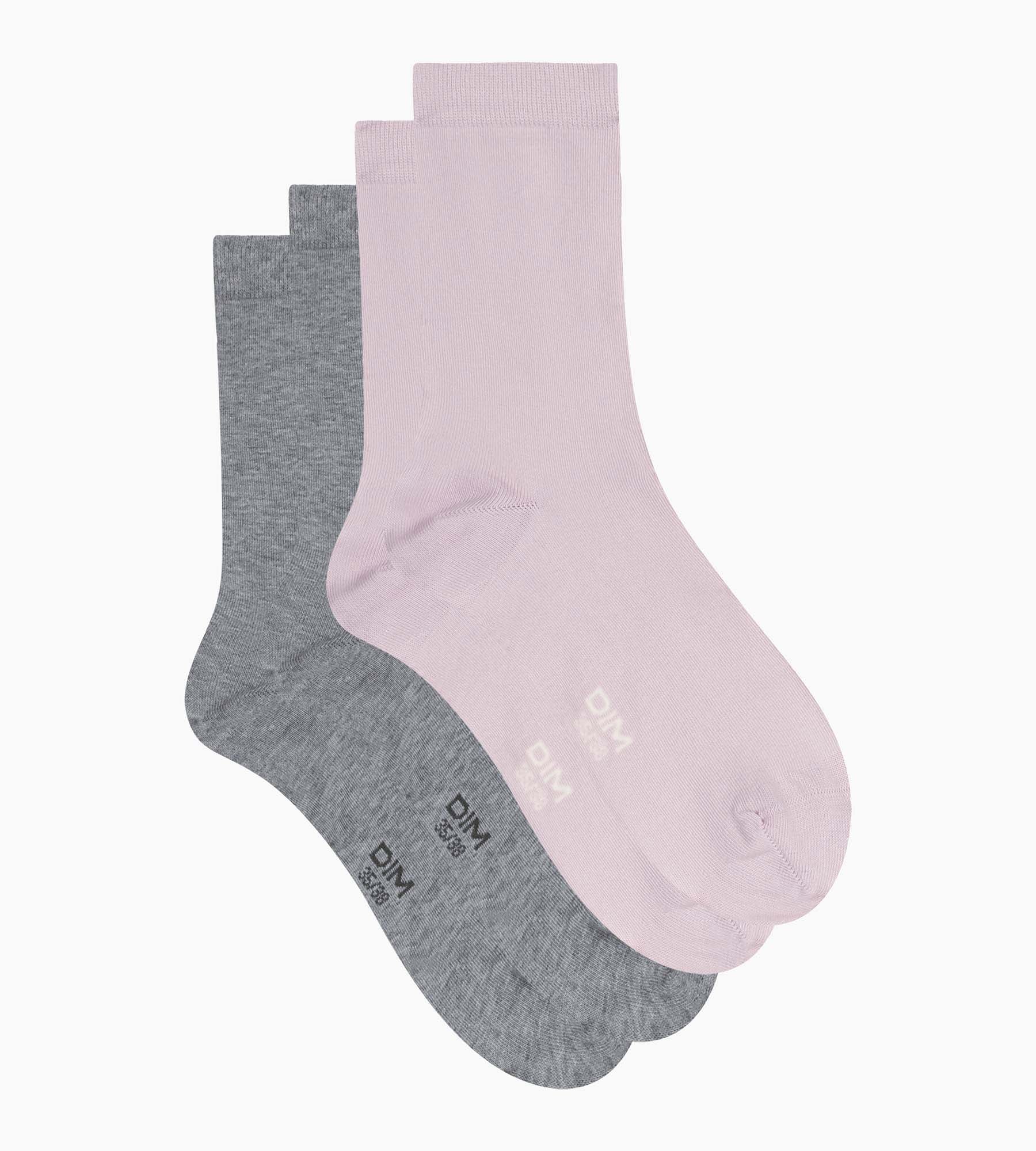 dim-coton-femme-lot-de-2-paires-rose-p-le-gris-chin image 2