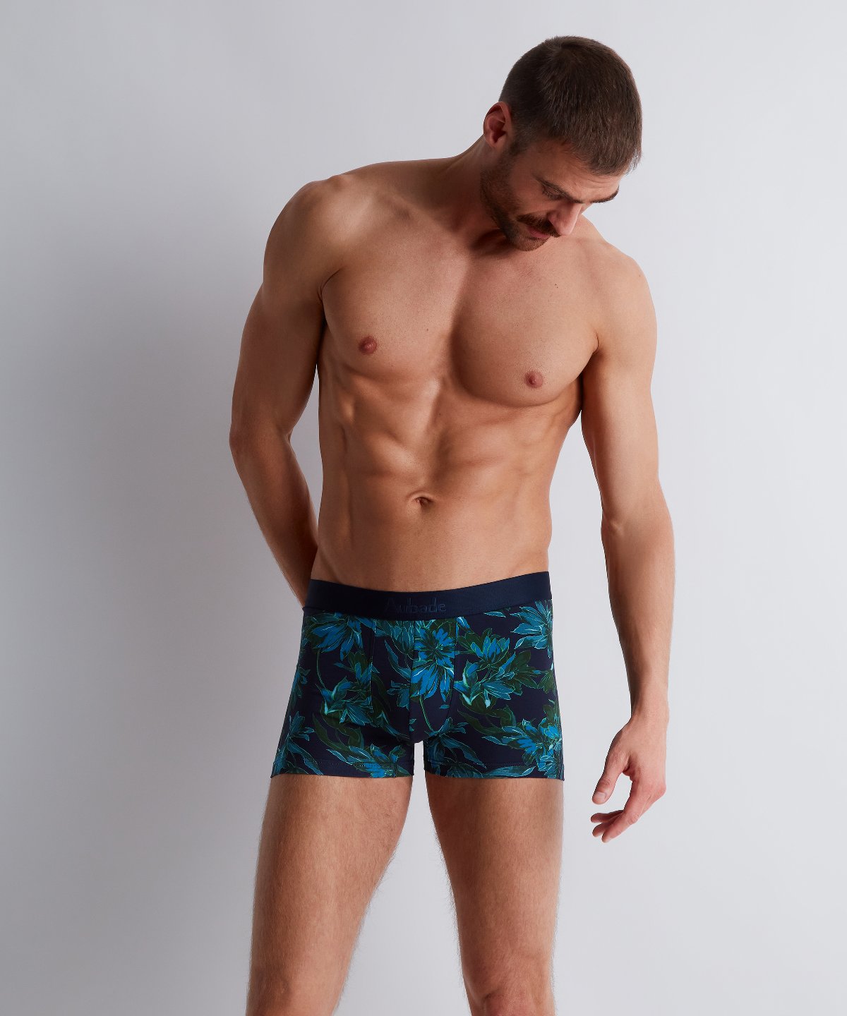 aubade-homme-boxer-flower-lover-coton-bio-bleus-verts image 2