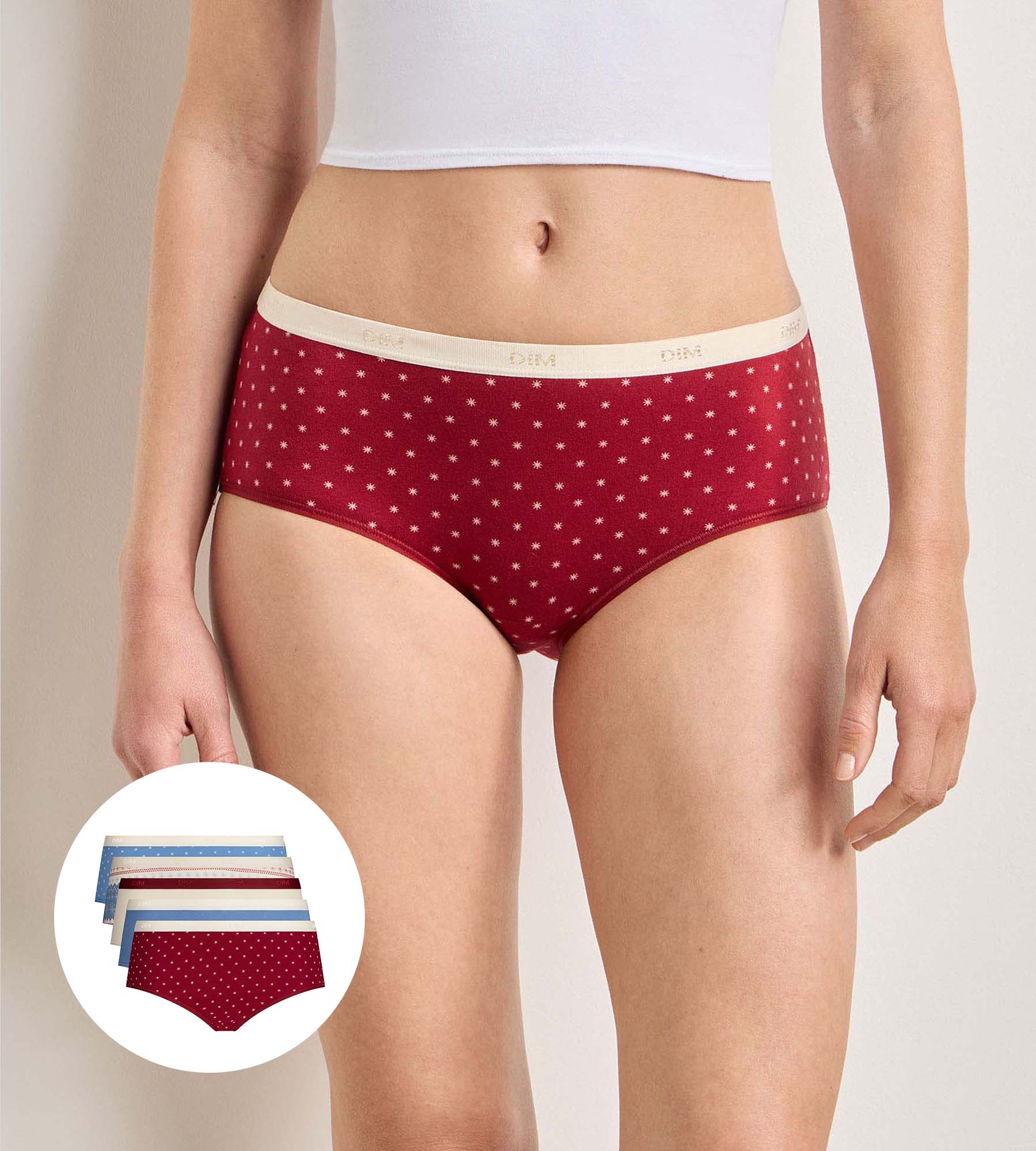 dim-les-pockets-lot-de-5-shortys-coton-neige-brune image 1