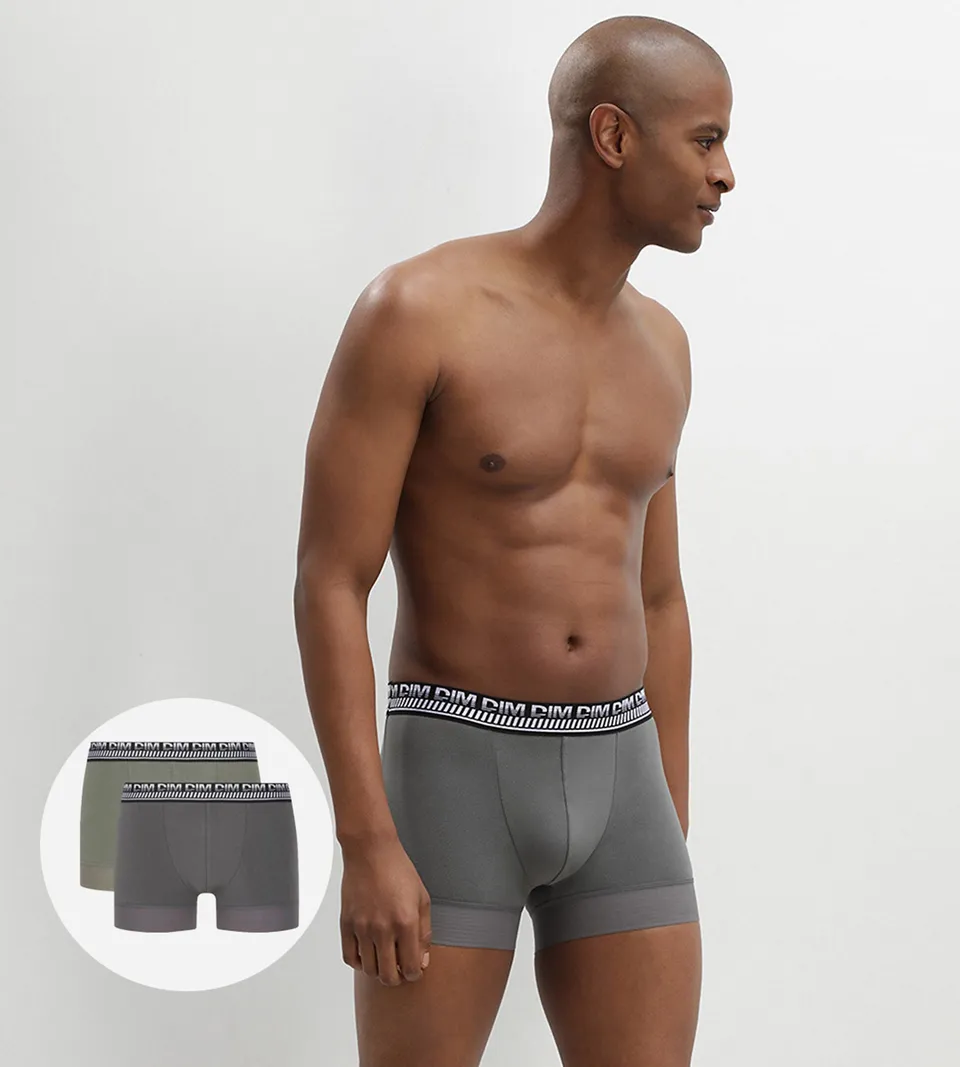 dim-3d-stay-and-fit-lot-de-2-boxers-homme-vert-olive-vert-militaire image 1