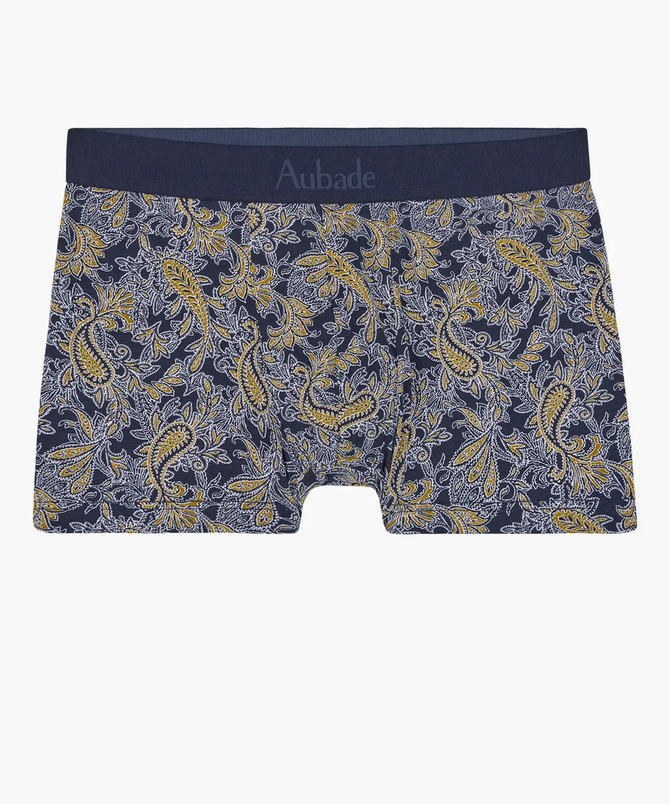 aubade-homme-boxer-paisley-bleu-marine-ocre image 1