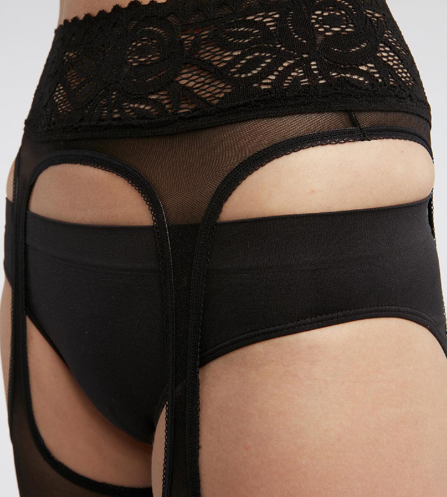 dim-sexy-collant-femme-effet-porte-jarretelles-noir-en-voile-dentelle image 2