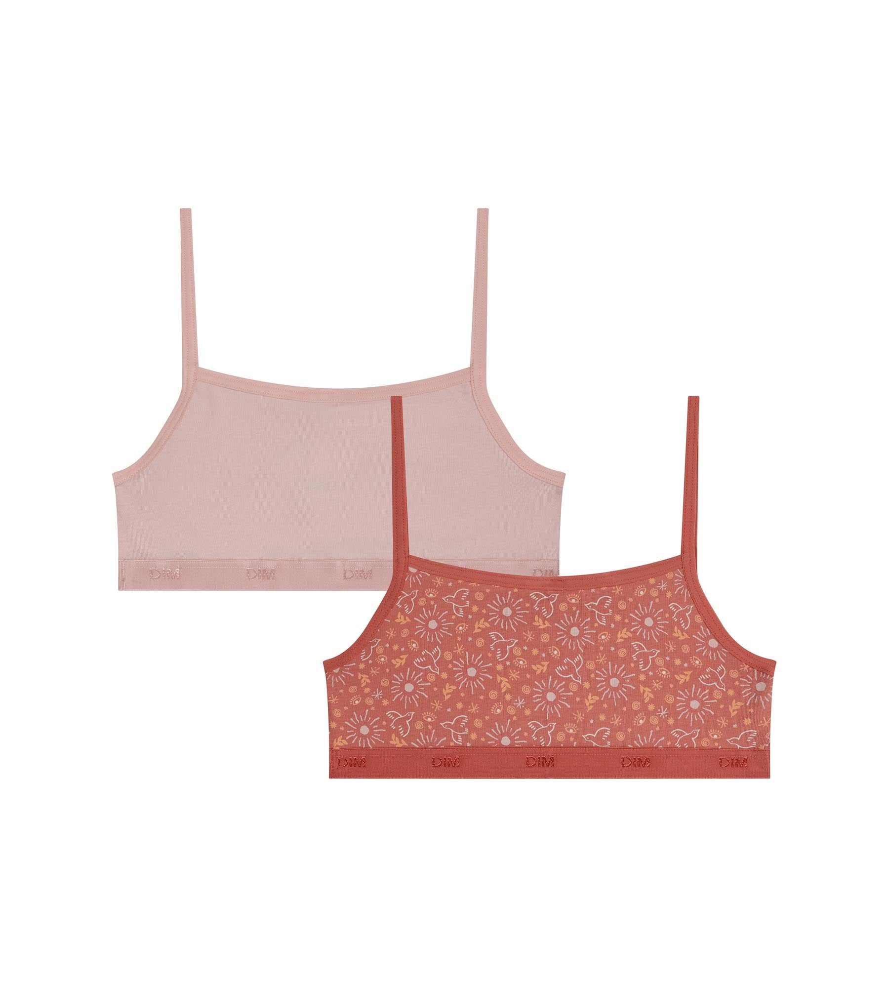 dim-les-pockets-lot-de-2-brassi-res-fille-coton-stretch-rose-ocre image 2