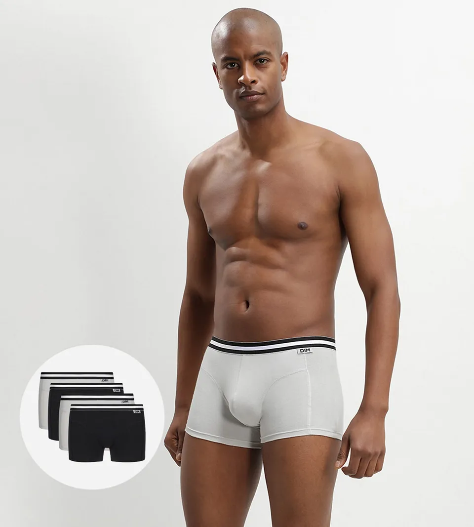 dim-lot-de-4-boxers-homme-ecodim-coton-stretch-noir-et-gris image 1