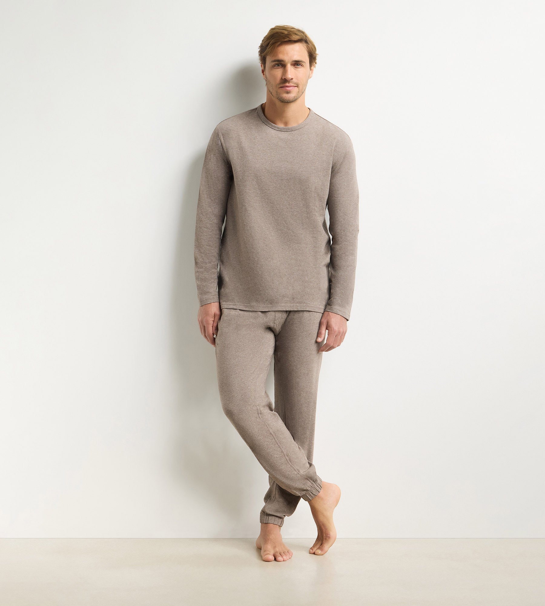 dim-ensemble-pyjama-pantalon-homme-marron-m-lange-jersey-elasthanne image 1