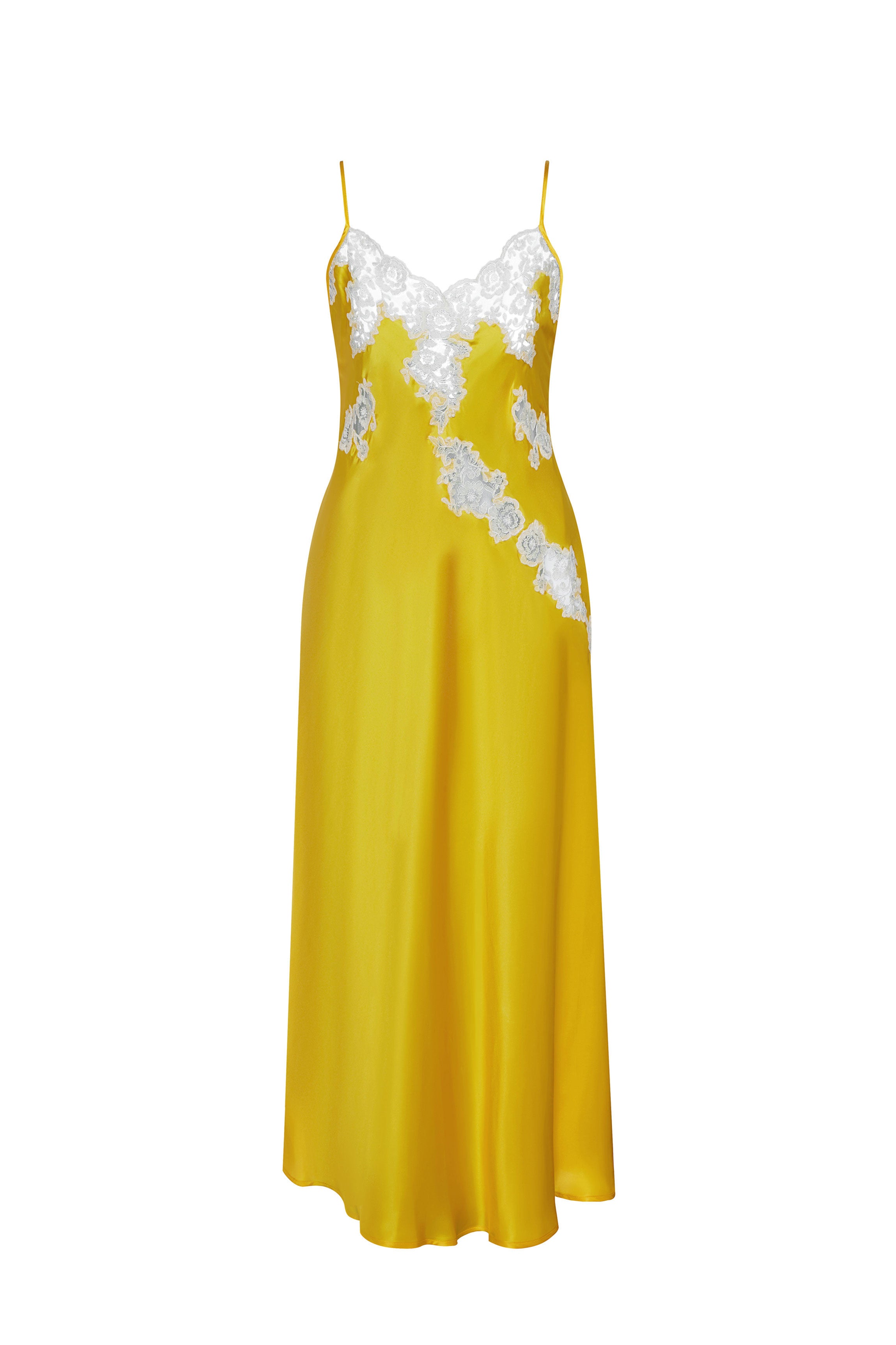 cadolle-eloise-chemise-de-nuit-en-soie-jaune-dentelle-doubl-e image 1