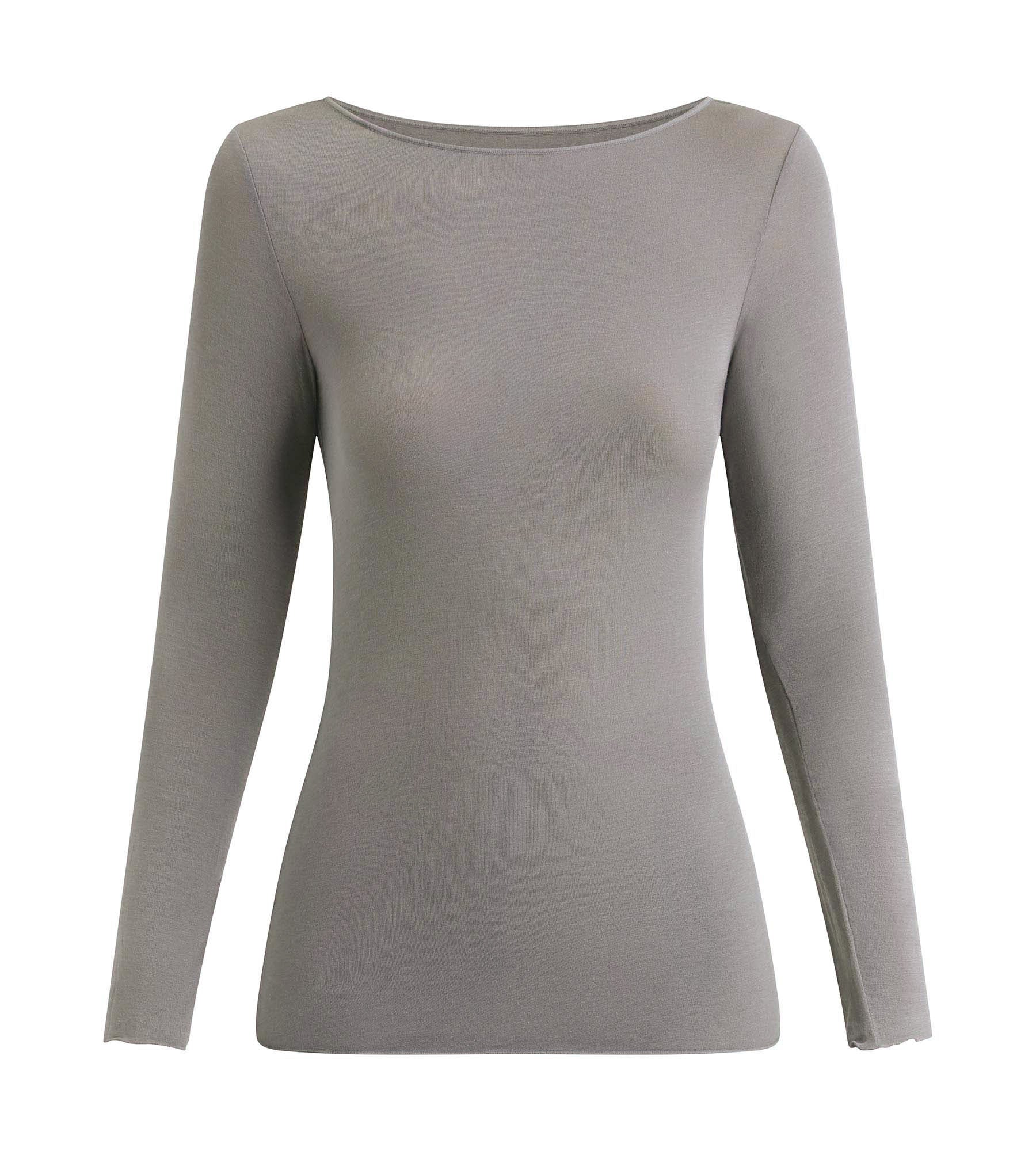 dim-thermal-t-shirt-femme-col-bateau-gris image 3