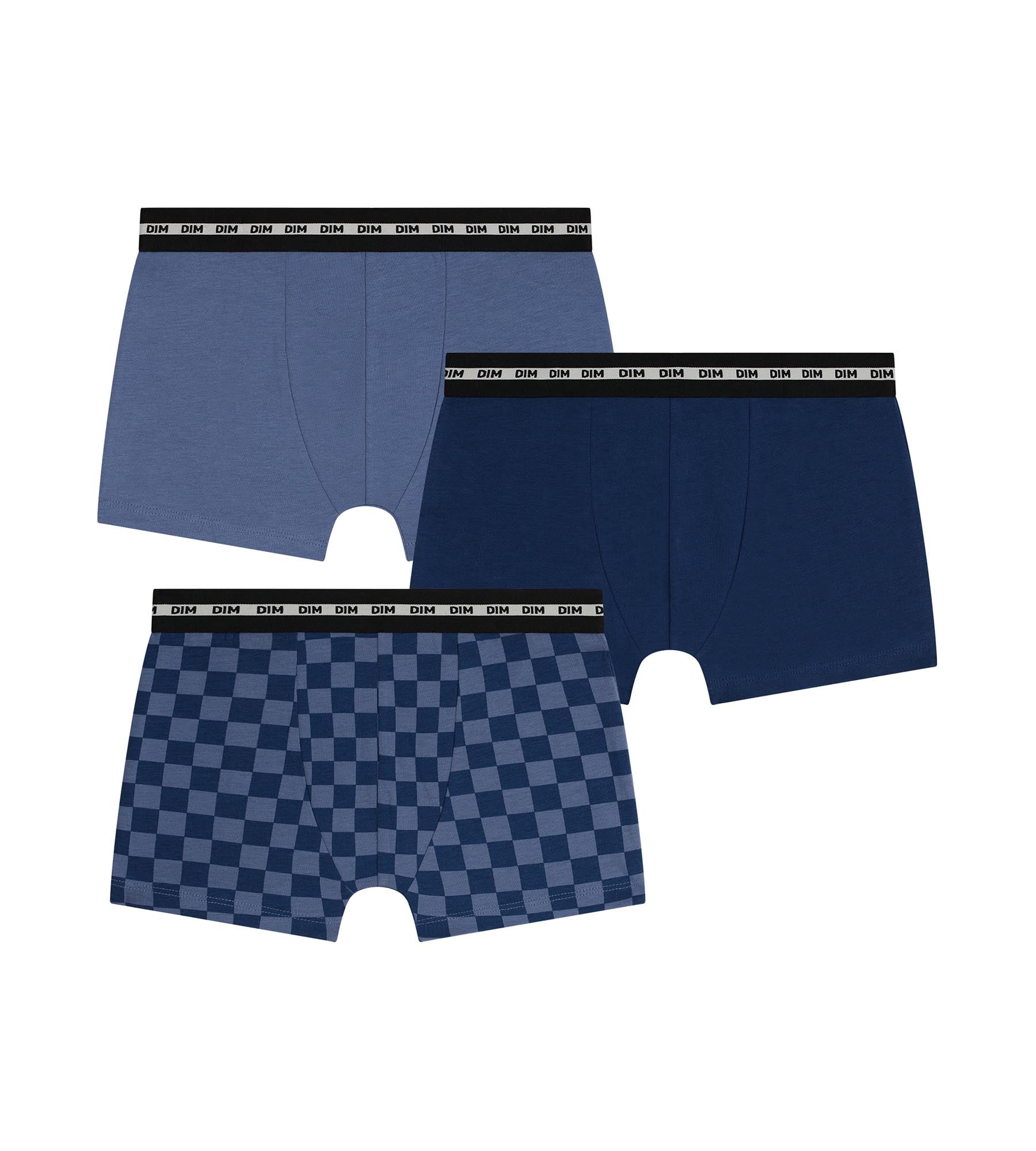 dim-lot-de-3-boxers-enfant-coton-stretch-damier-bleu image 1