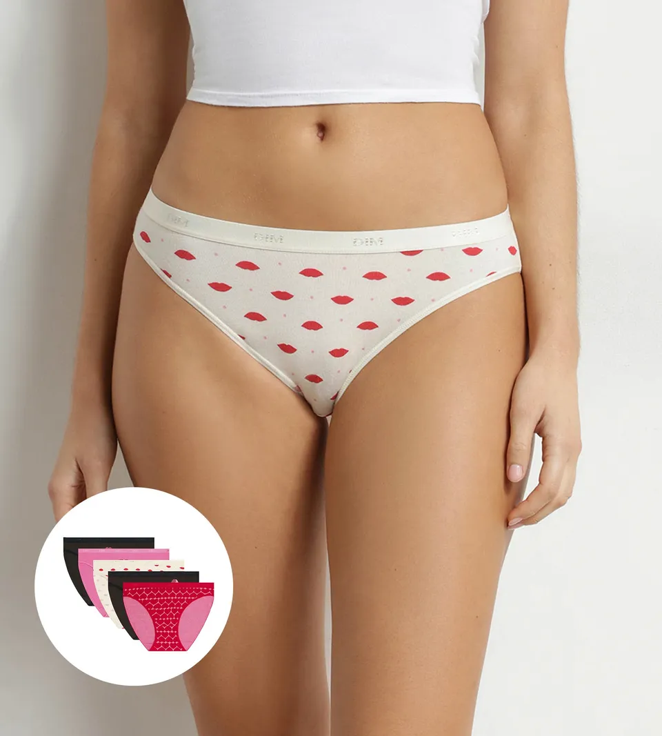 dim-les-pockets-lot-de-5-slips-femme-coton-stretch-motif-c-ur image 1