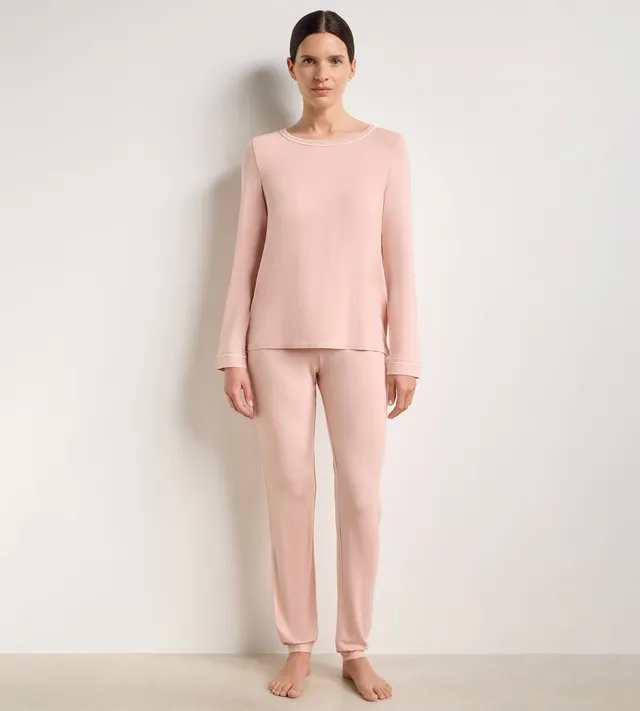 dim-soft-blush-top-pyjama-femme-manches-longues-col-rond-rose-lastique image 1