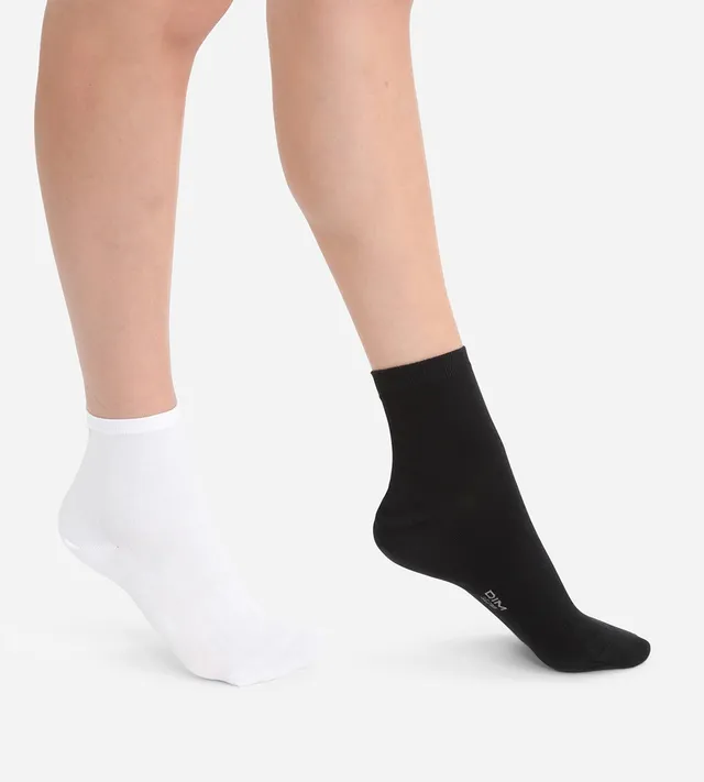 dim-sport-lot-de-2-paires-de-socquettes-coton-blanche-noire-femme image 1