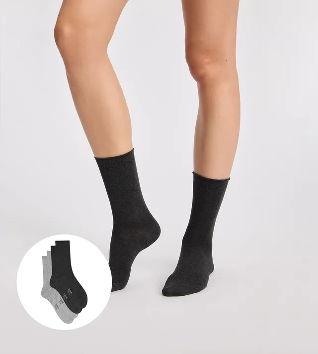 dim-modal-chaussettes-femme-lot-de-2-gris-clair-gris-anthracite image 1