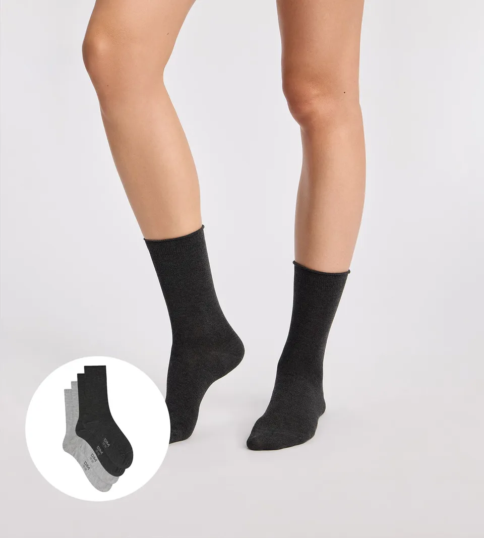 dim-modal-chaussettes-femme-lot-de-2-gris-clair-gris-anthracite image 1