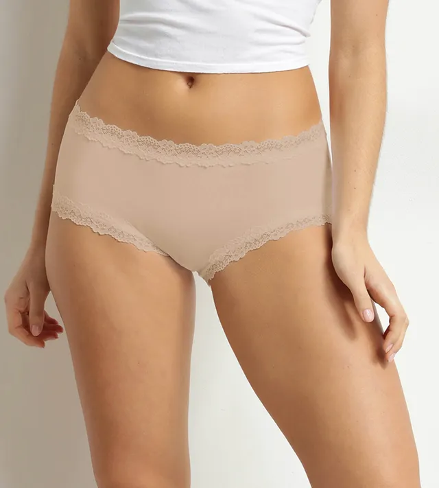 dim-microfibre-mini-lace-boxer-femme-dentelle-nude image 1