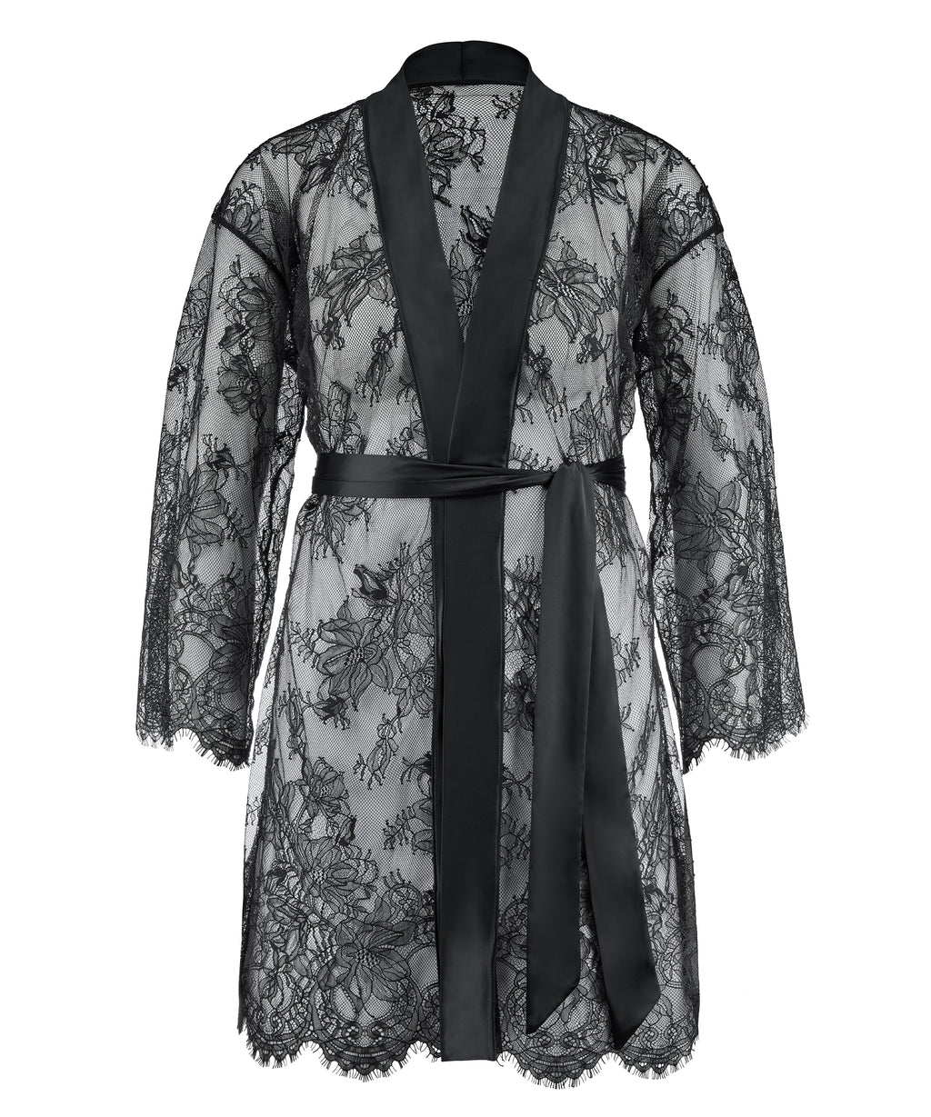 aubade-histoire-d-un-soir-kimono-black-kimono-dentelle-fleurie-et-satin image 1