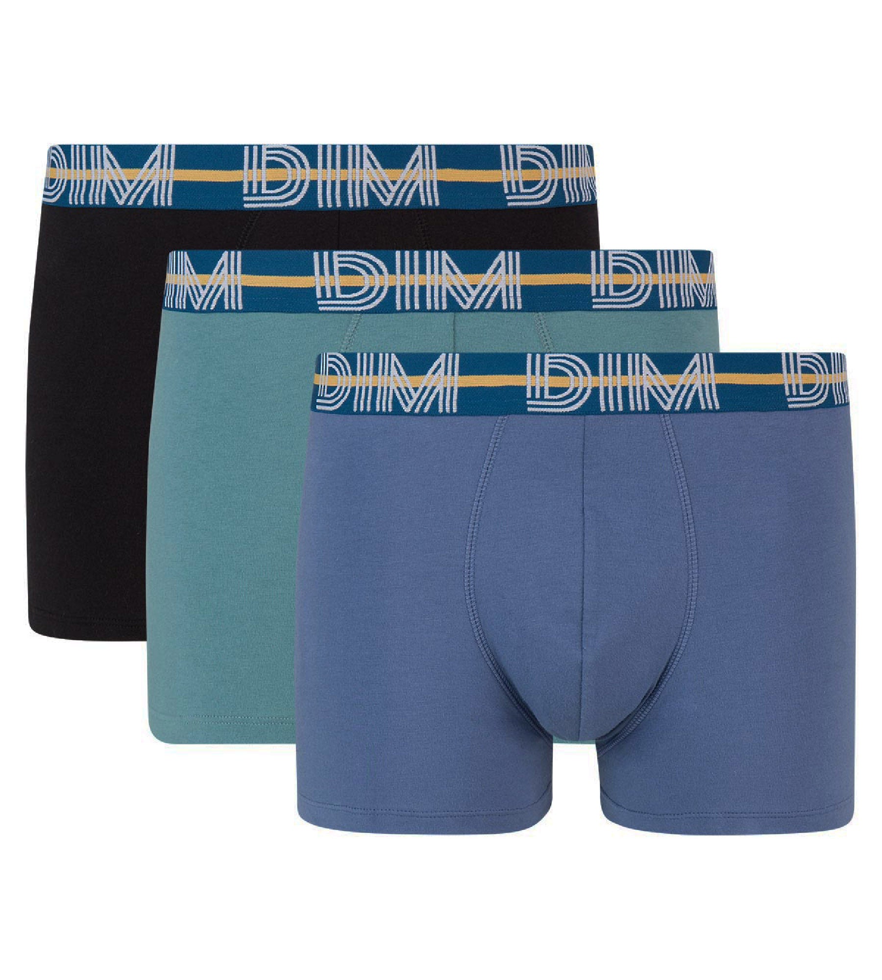 dim-lot-de-3-boxers-homme-powerful-bleu-noir-coton-stretch-ceinture-color-e image 3