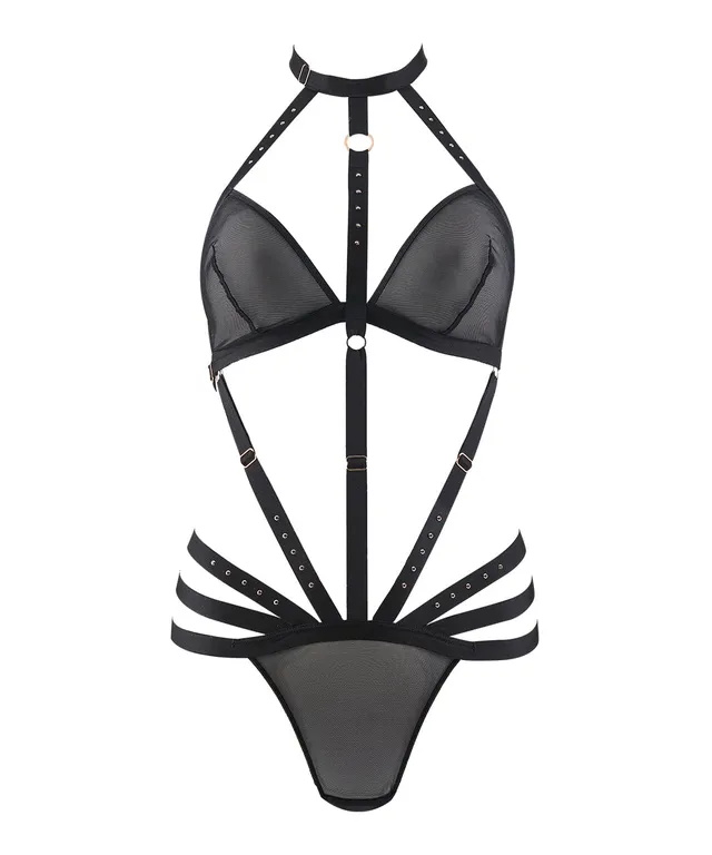 aubade-rencontre-anonyme-body-noir-body-dentelle-et-collier-clout image 1