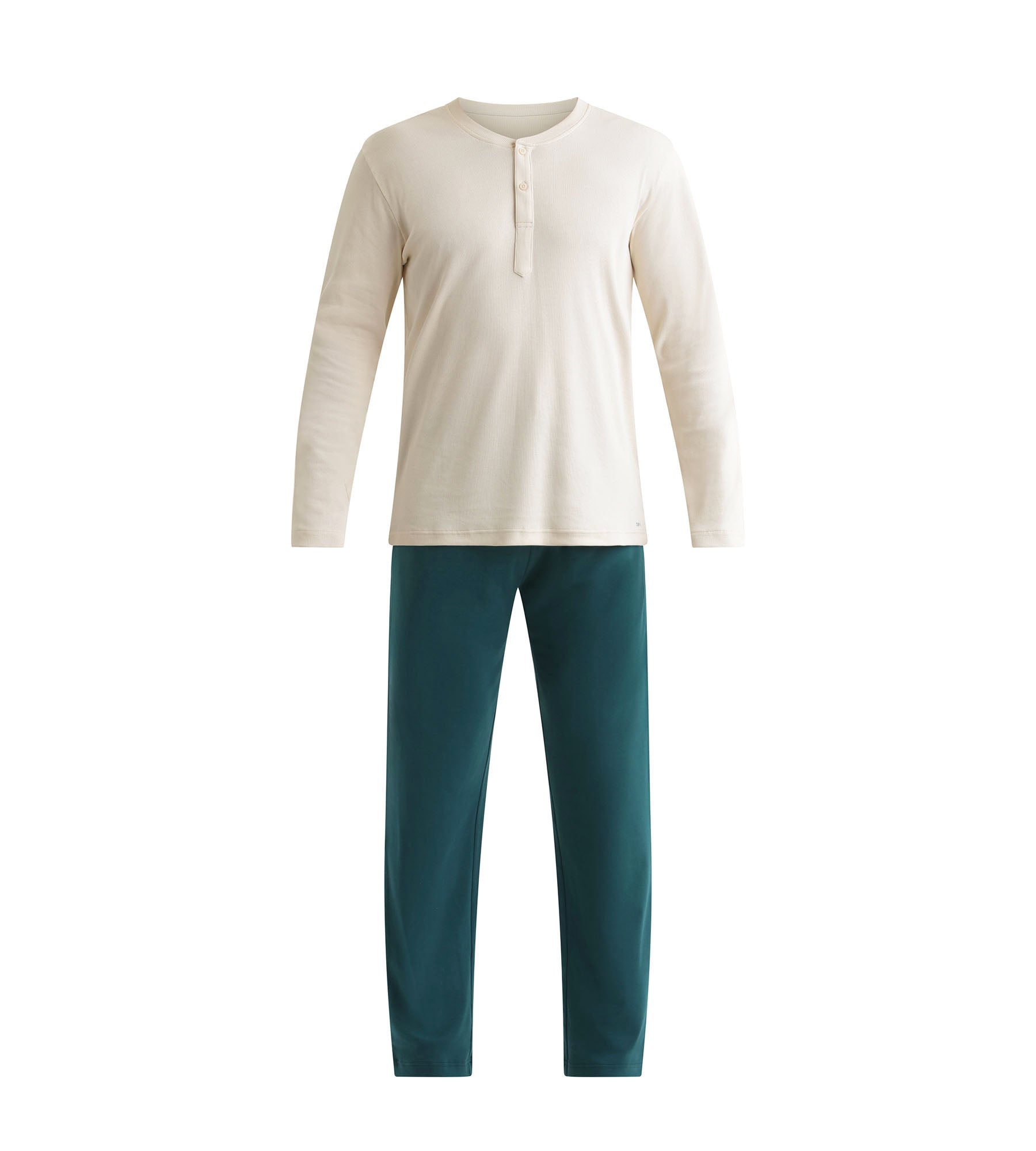 dim-warm-ensemble-pyjama-pantalon-homme-ivoire-vert image 4