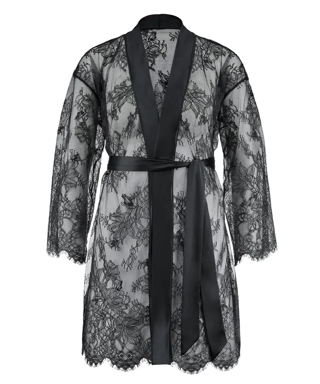 aubade-histoire-d-un-soir-kimono-black-kimono-dentelle-fleurie-et-satin image 1