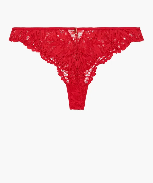 aubade-flowermania-tanga-rouge-floral-dentelle image 1