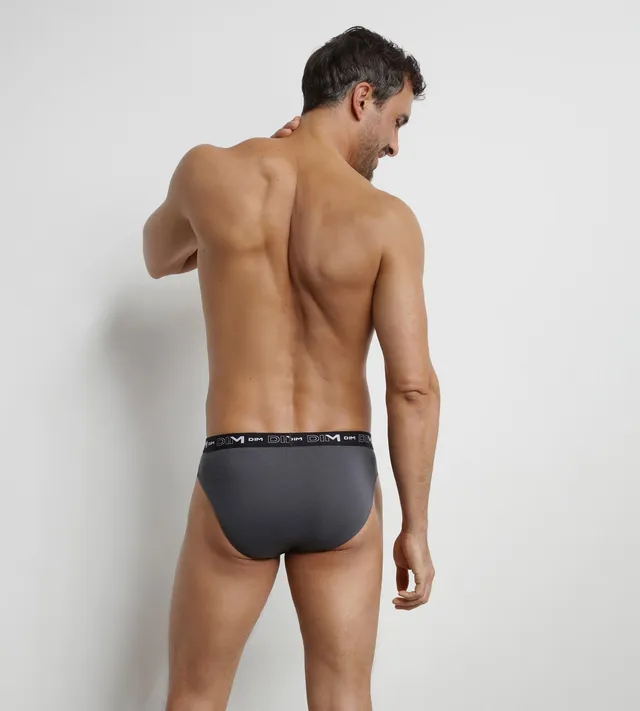 dim-coton-stretch-d6595t3-lot-de-3-slips-homme-noir-et-gris image 1