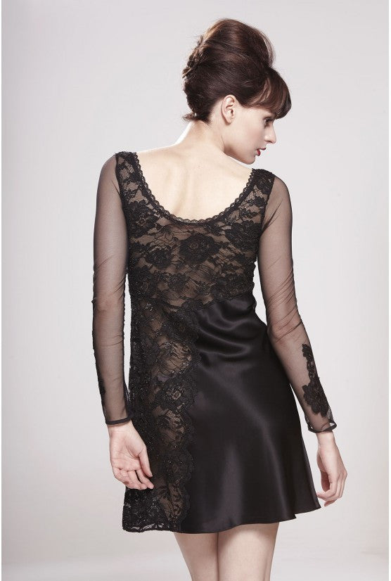 cadolle-monica-robe-soie-noire-dentelle-leavers image 2