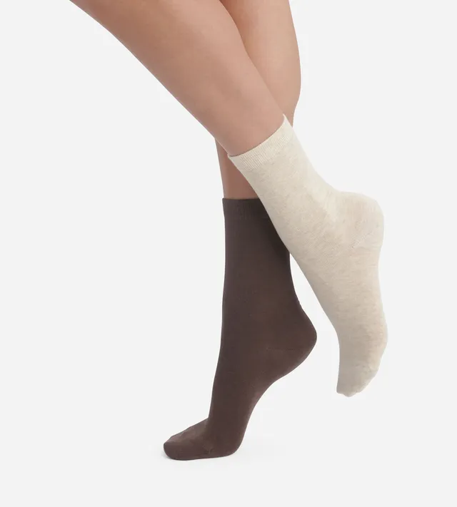dim-coton-femme-lot-de-2-paires-mi-hautes-b-ne-beige-chin image 1