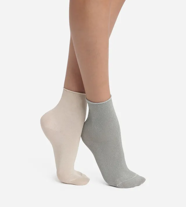lot-de-2-paires-de-chaussettes-dim-mode-lurex-kaki-beige image 1