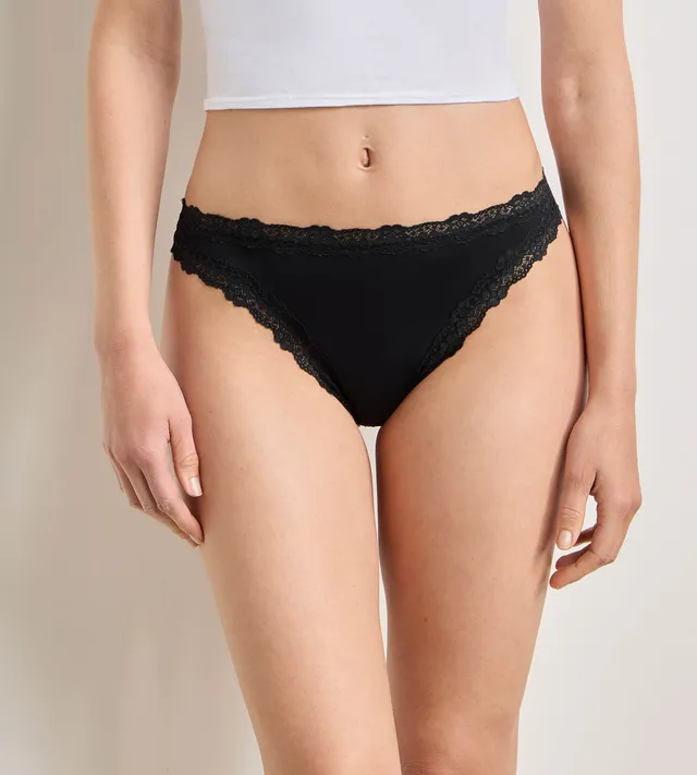 dim-mini-lace-string-femme-microfibre-et-dentelle-noir image 1