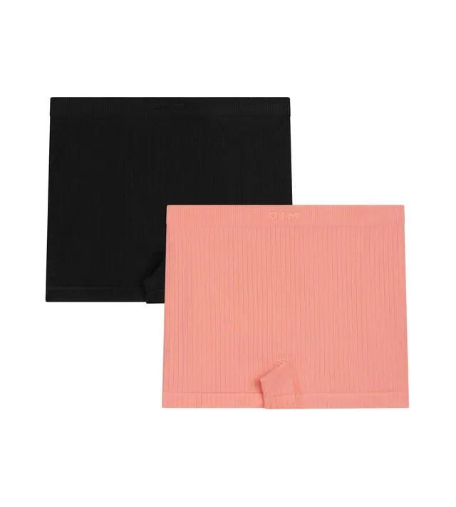 dim-lot-de-2-boxers-fille-sans-couture-noir-corail image 1