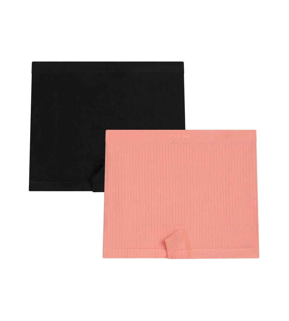 dim-lot-de-2-boxers-fille-sans-couture-noir-corail image 1