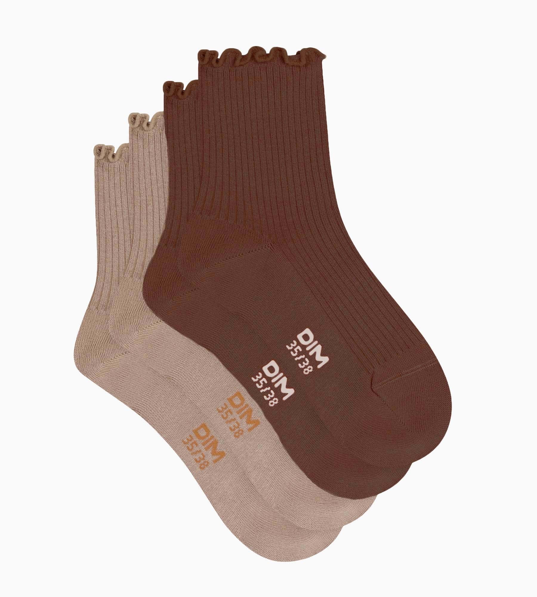 dim-modal-lot-de-2-paires-chaussettes-femme-volants-taupe-caf image 2