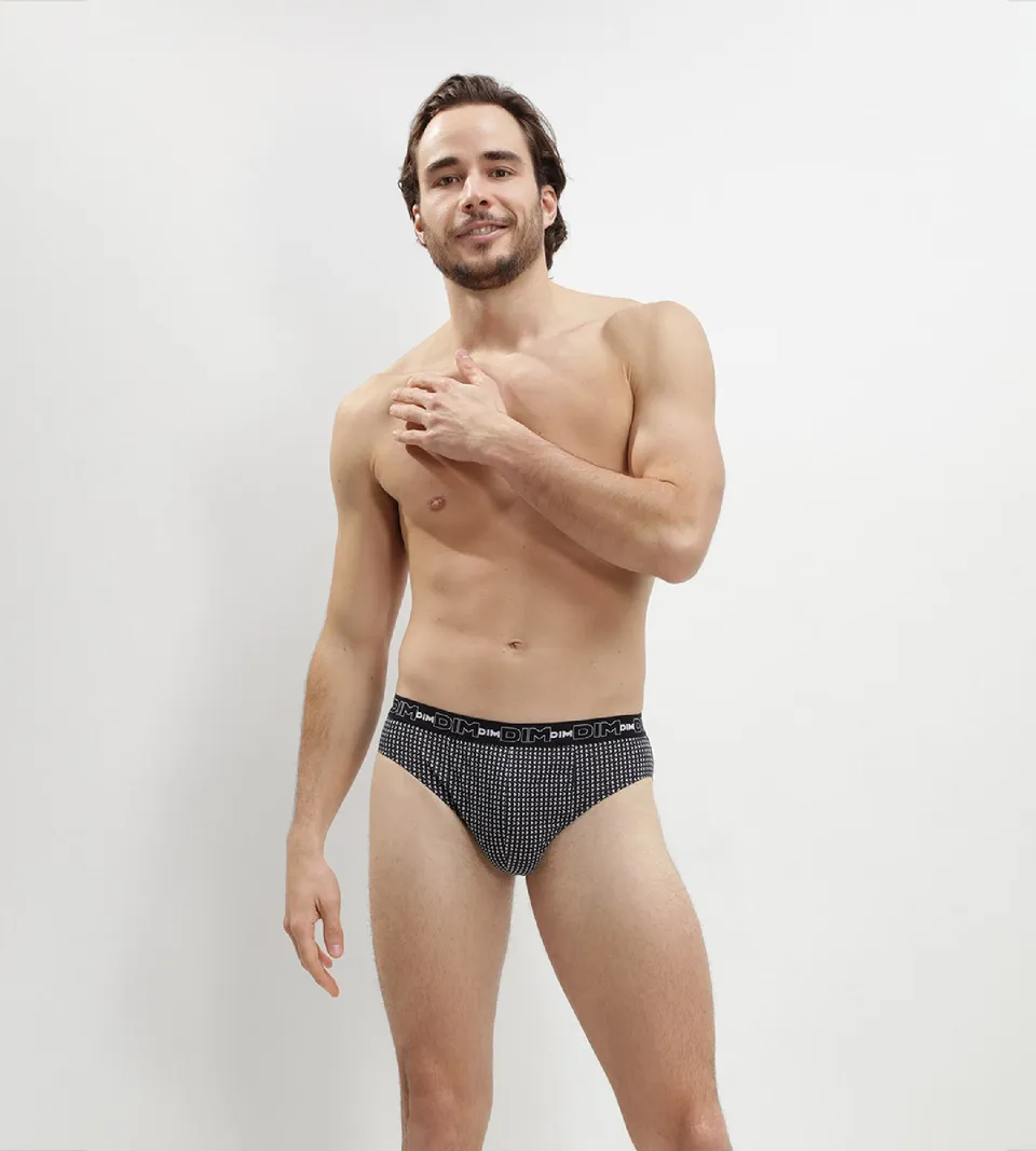 dim-coton-print-lot-de-3-slips-homme-100-coton-imprim-cube-gris image 1