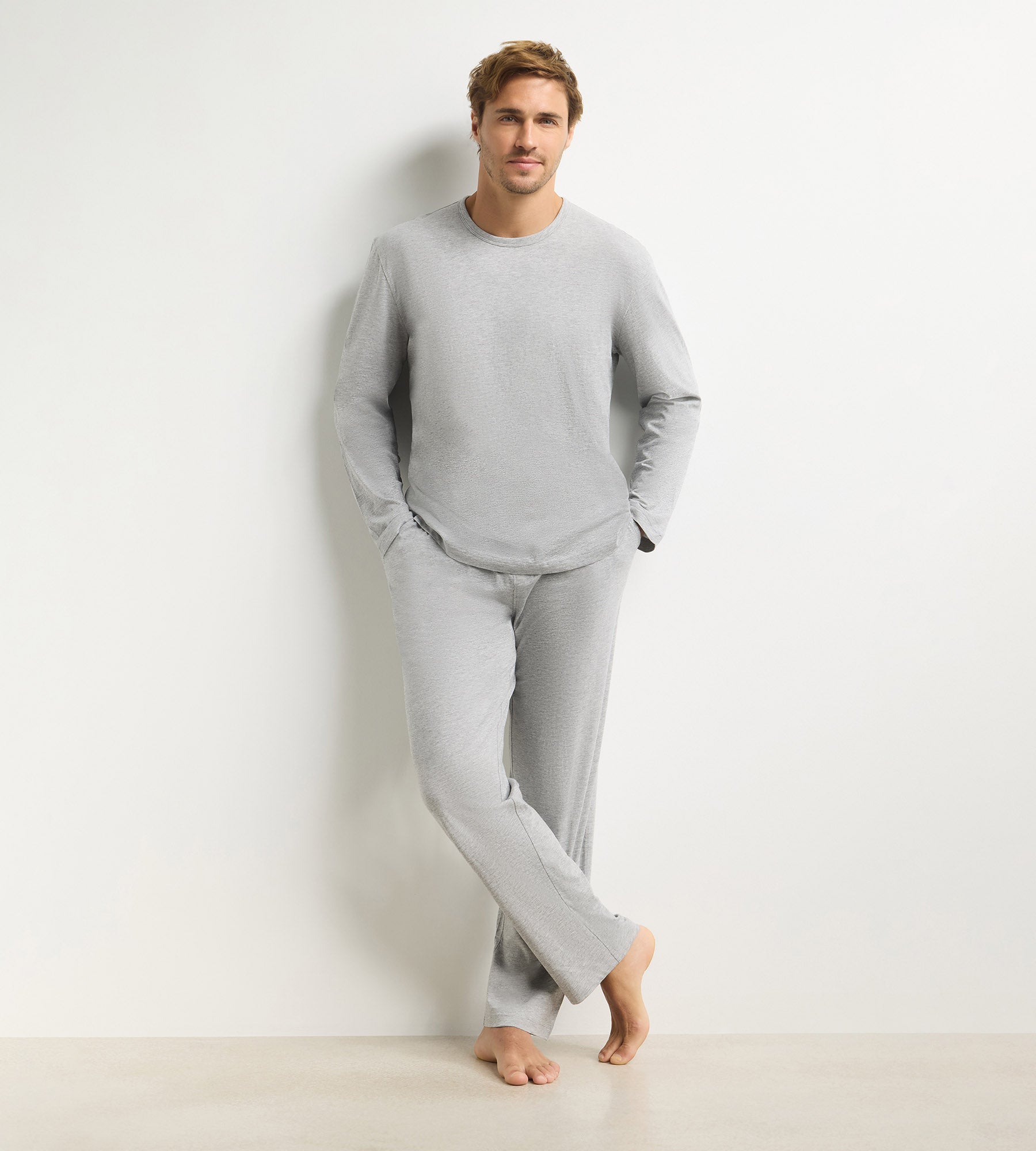 dim-jersey-ensemble-pyjama-pantalon-homme-gris-m-lange image 1