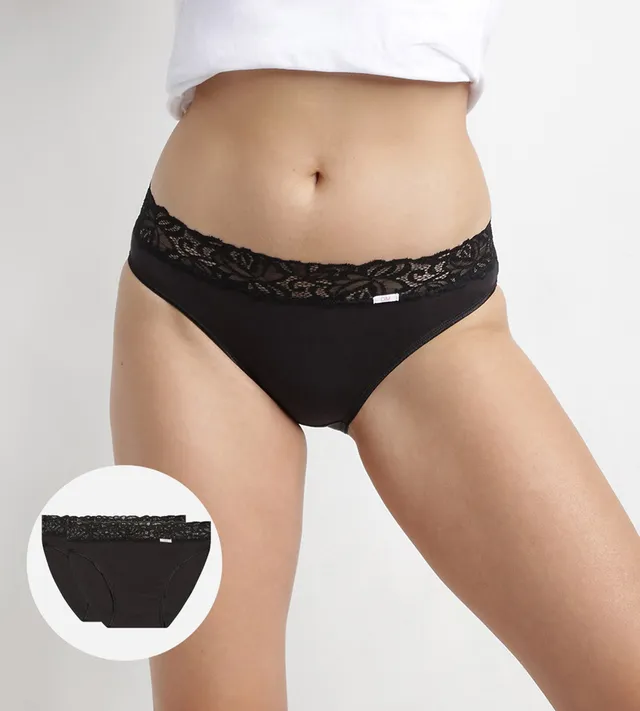 dim-coton-plus-f-minine-lot-de-2-slips-midi-noirs-coton-dentelle image 1