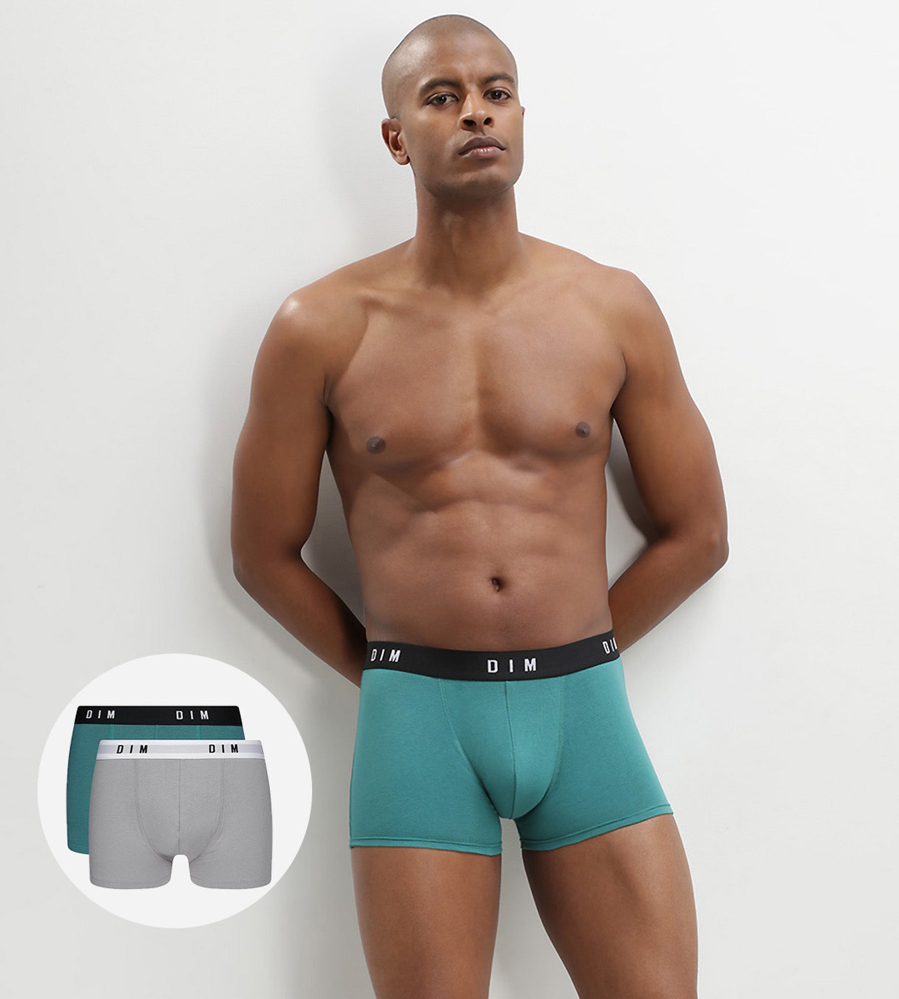 dim-originals-lot-de-2-boxers-homme-coton-stretch-acier-vert-meraude image 1