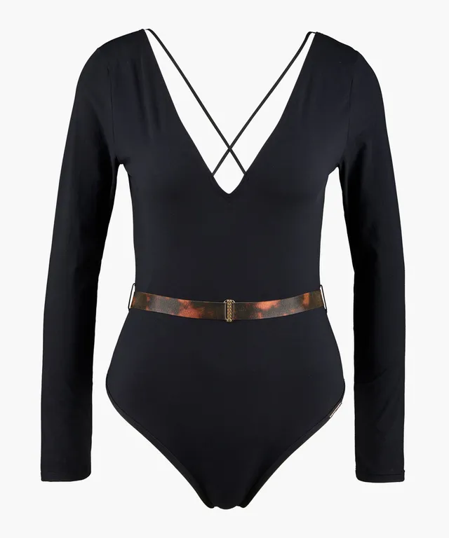 aubade-hot-motion-body-schwarz-body-manches-longues-noir-col-profond-et-dos-croi image 1