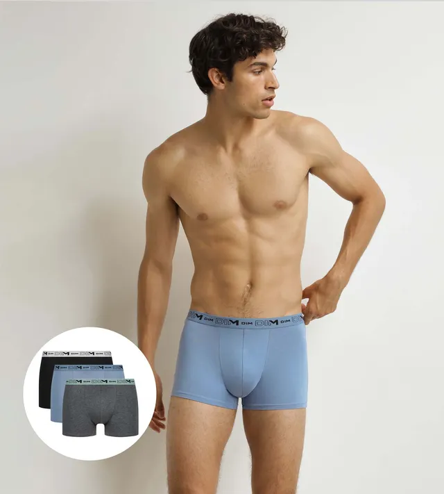 dim-lot-de-3-boxers-homme-coton-stretch-bio-gris-bleu-noir image 1