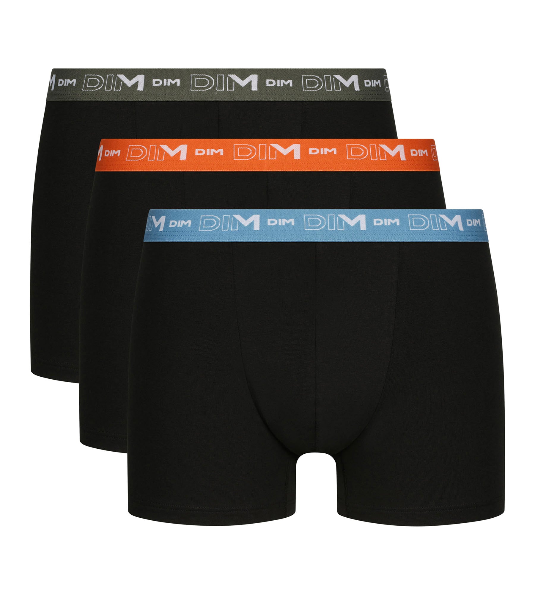 dim-d6596t3-lot-de-3-boxers-homme-coton-stretch-noir-ceinture-bleu-orange-vert image 3
