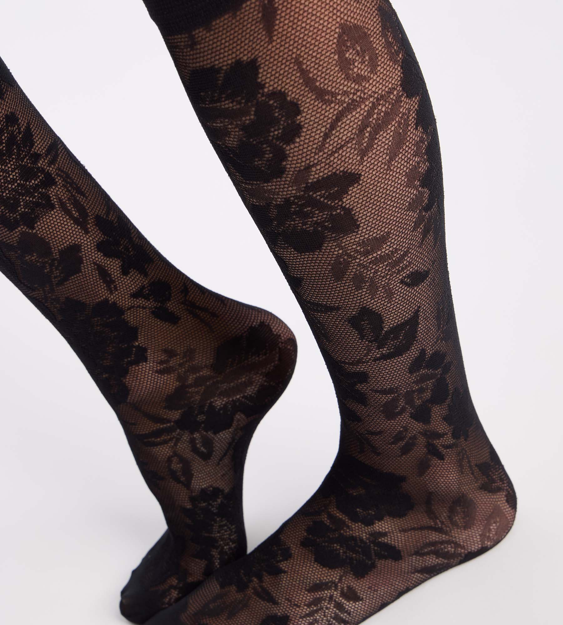 dim-la-dentelle-florale-mi-bas-fantaisie-noir-sous-genou image 2