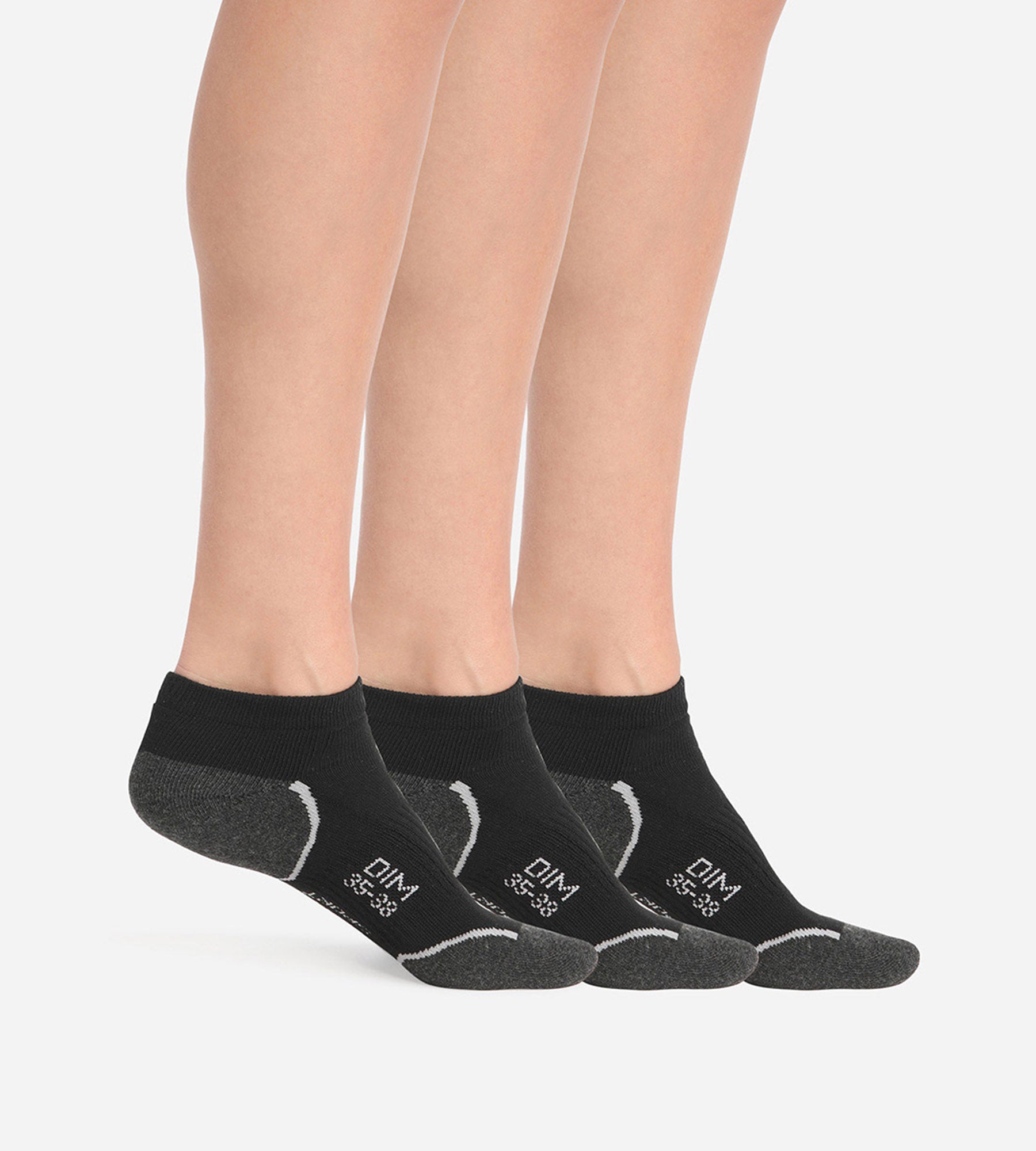 dim-sport-lot-de-3-paires-de-socquettes-courtes-femme-noir-et-gris image 2