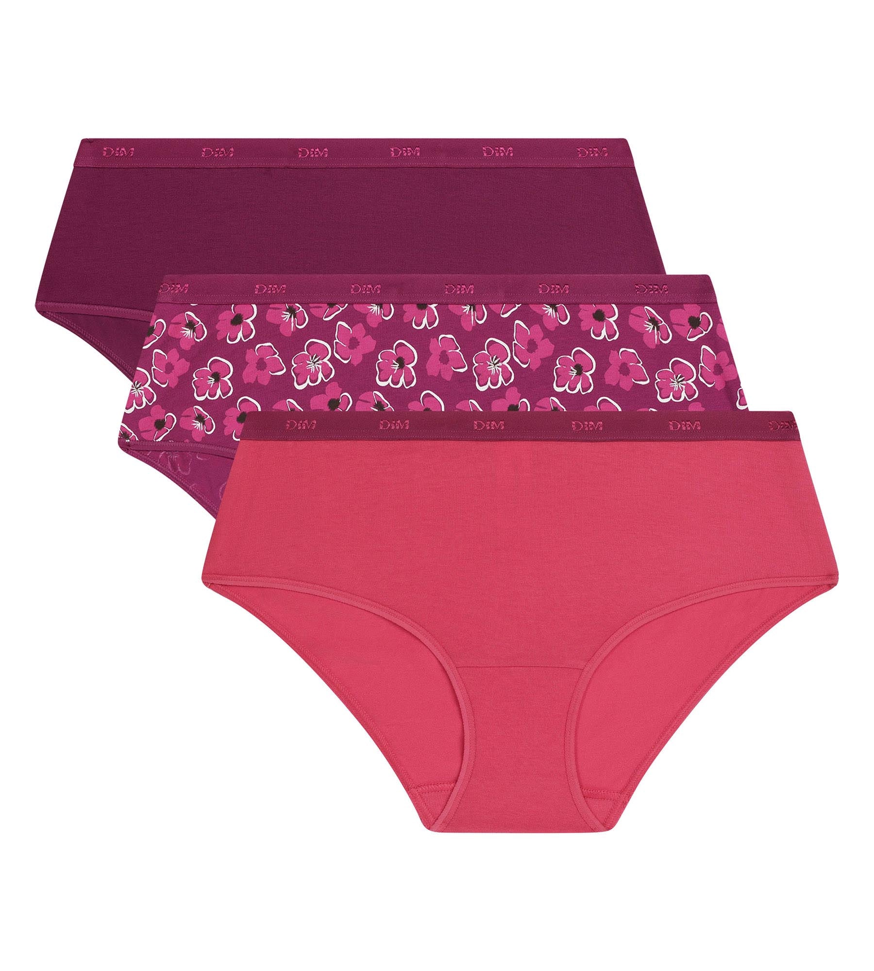 dim-les-pockets-lot-de-3-boxers-femme-coton-fleurs-rubis image 5