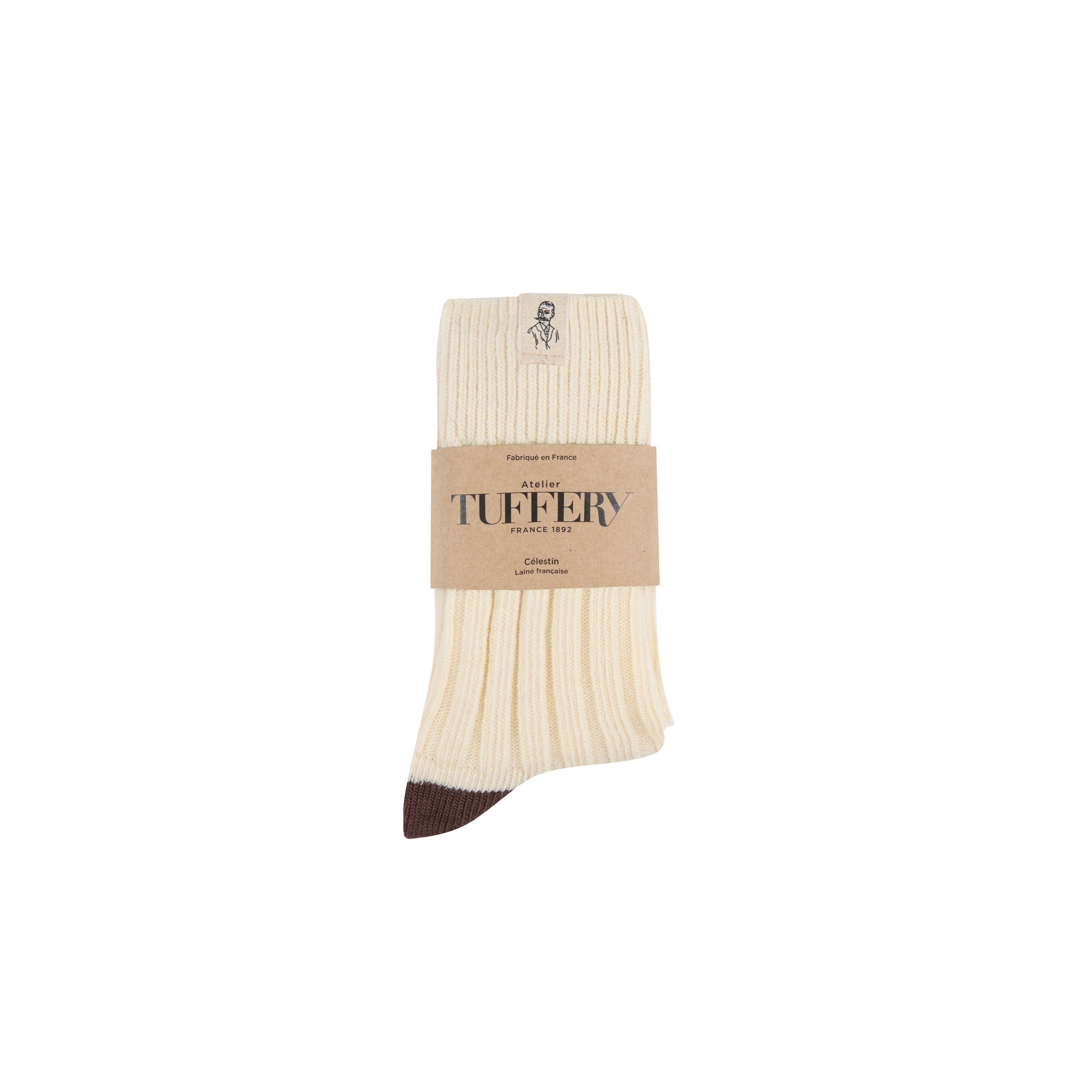 atelier-tuffery-chaussettes-paisses-en-laine-fran-aise-cru-marron-femme image 2