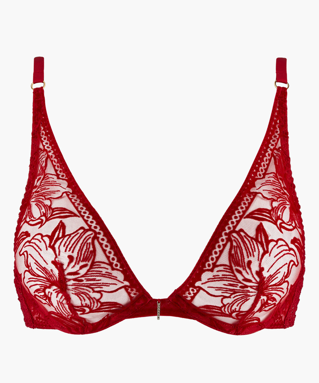 aubade-c-ur-corps-soutien-gorge-plunge-triangle-rouge-rebelle-dentelle-fleurie image 1