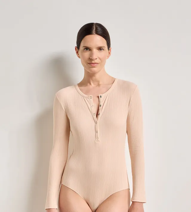 dim-x-ines-de-la-fressange-body-t-shirt-manches-longues-jersey-c-tel-fin-skin-ro image 1