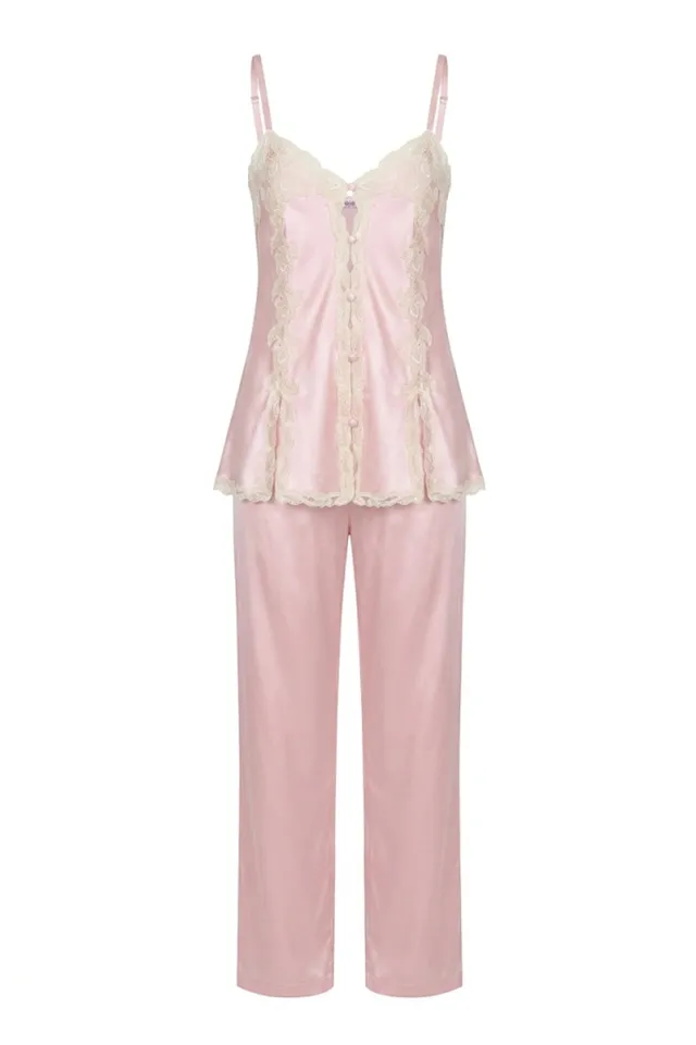 cadolle-pyjama-soie-rose-ensemble-dentelle-et-soie image 1