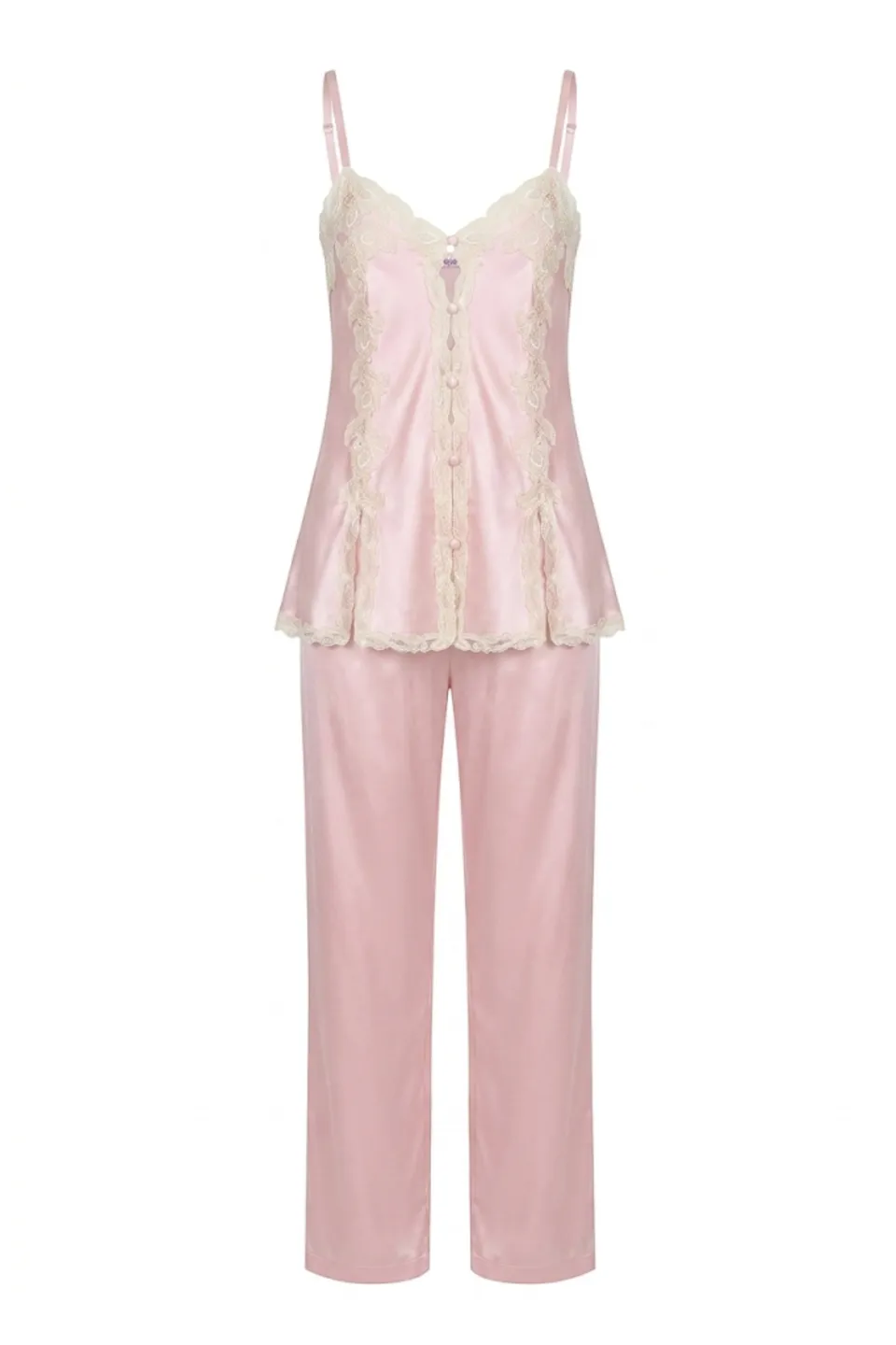 cadolle-pyjama-soie-rose-ensemble-dentelle-et-soie image 1